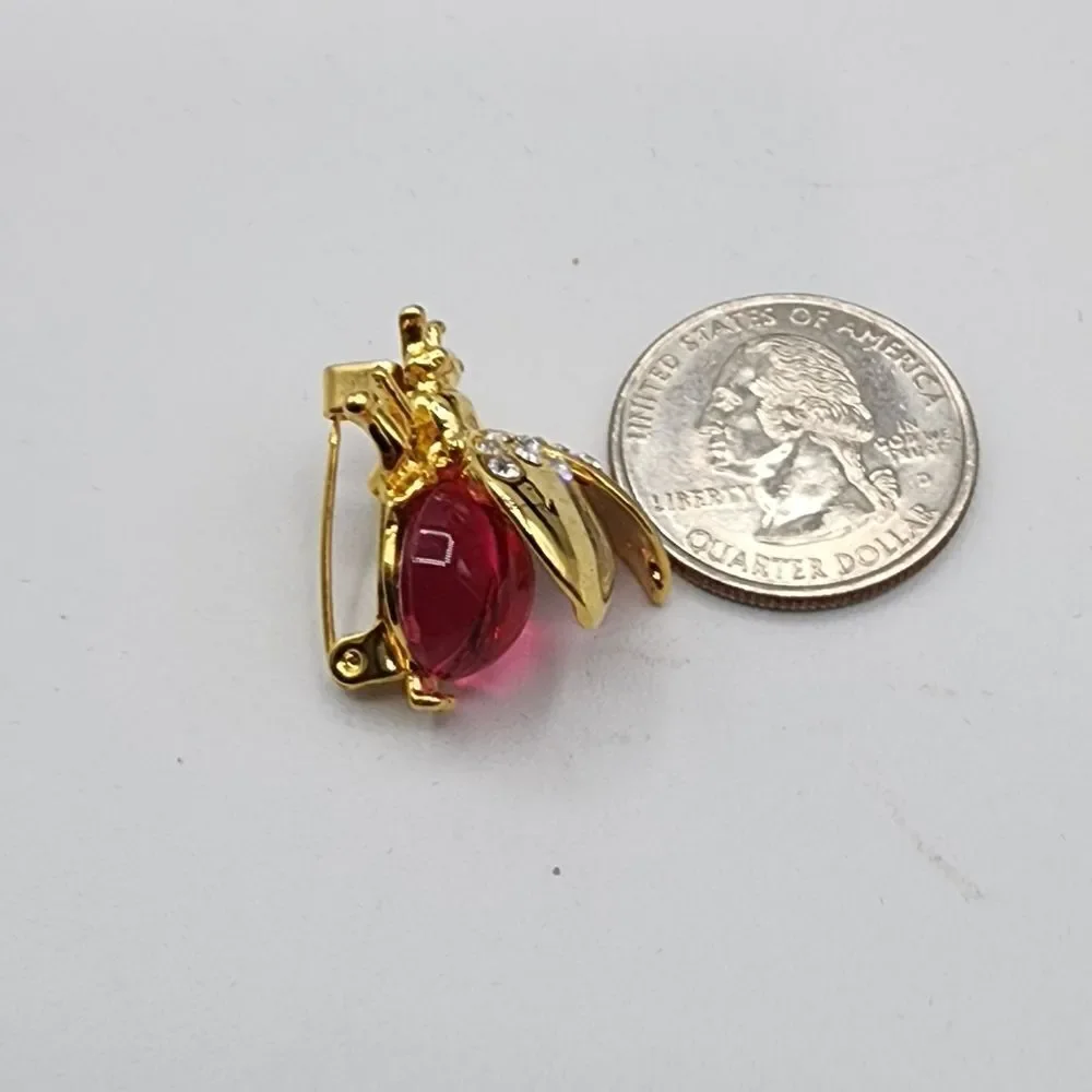 Beetle gold & pink brooch